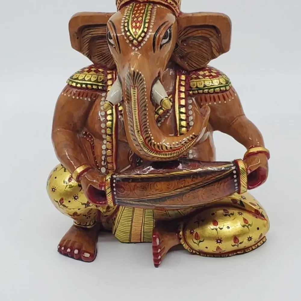 Vintage wood hand painted Ganesha figurine elephant god Ganesha Statue
